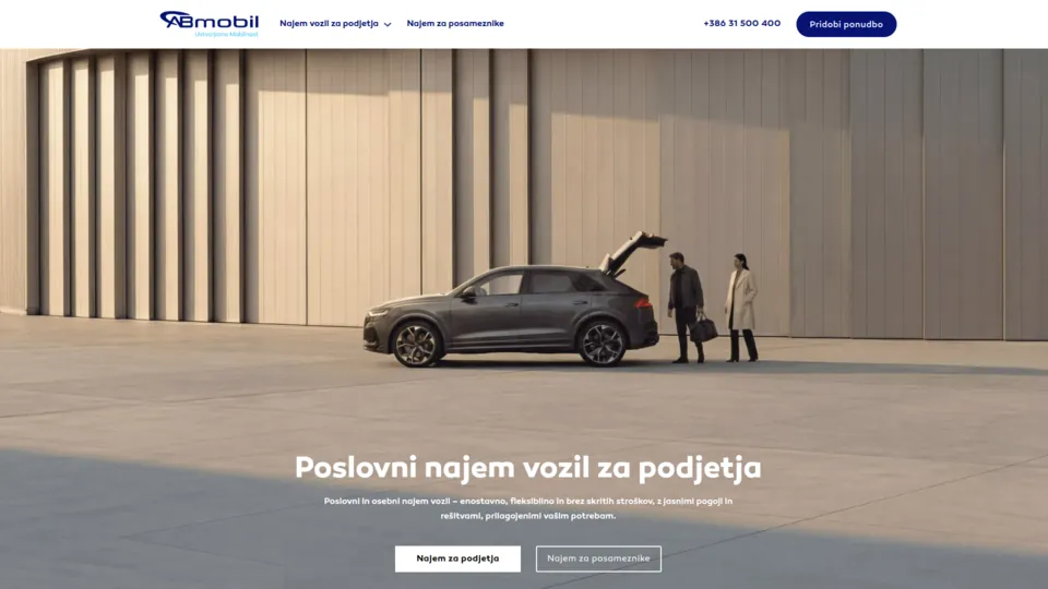 abmobil.si, domača stran s poslovnim najemom vozil za podjetja
